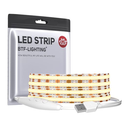 BTF-LIGHTING COB FCOB LEDテープライト USBライト 高密度 2M 320LEDs/m 昼光色 6000K 8mm 調光器付き