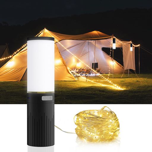 【多機能LEDランタン&amp;懐中電灯】以前のランタンと異なり、弊社のランタンはキャンプライト用途以外に、懐中電灯を備えて、ストリップライトとしても使用できます。アウトドアアクティビティに最適な照明を提供して、雰囲気を演出するためにも活用できます。5Mまで広い範囲を強い光で照らせて、周囲の安全を素早く確認可能です。懐中電灯を探しに行く手間が省け、暗い室内を移動するリスクも抑えられます。懐中電灯を別で持ち歩く必要がない分、防災グッズを減らせるのもポイントです。 【9つ点灯モード】電源ボタンを1回押すたびに5つのモードが下記の順番で切り替わります。1懐中電灯強光モード右向き矢印2懐中電灯弱光モード右向き矢印3ランタン強光モード右向き矢印4ランタン弱光モード右向き矢印5RGB変更モード右向き矢印電源OFFになります。ライトボタンを1回押すたびに4つのモードが下記の順番で切り替わります。電球色·強光モード右向き矢印電球色·弱光モード右向き矢印電球色·点滅モード(じんわり)右向き矢印電球色·点滅モード(瞬時)9種類の照明モードを搭載して、キャンプ、アウトドアアドベンチャー、バックヤードパーティー、緊急時など様々なシーンに合わせて明るさやモードを調整できます。