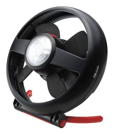 サイズ:約直径25x14cm 重量:約730g 材質:ABS樹脂、ポリカーボネイト、EVA、他 明るさ:約99lm(ルーメン) 使用バルブ:LED 使用電源:単一形乾電池x4本、CPX6充電式カートリッジ 連続動作時間(ファン):アルカリ乾電池使用時/約20時間(High)、約35時間(Low)、CPX6使用時/約4.5時間(High)、約5.5時間(Low) 連続動作時間(ライト):アルカリ乾電池使用時/約80時間(High)、約115時間(Low)、CPX6使用時/約9時間(High)、約30時間(Low) 付属品:乾電池カートリッジ