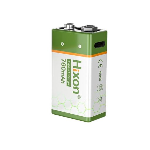 9V充電式電池大容量760mAhUSB充電式6P形電池006P充電池9ボルト6F22角型バッテリー四角いバッテリUSB-Cケーブルス付き2000サイクルの使用2時間の急速充電煙感知器ラジオ火災警報器