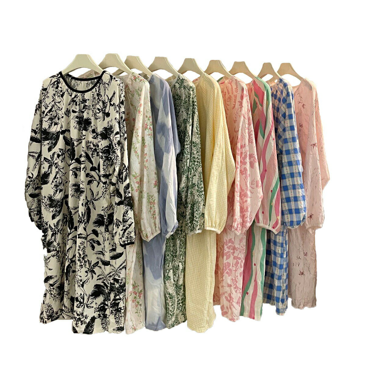 ルームパジャマ カップ付き レディース 寝間着 ルームウエア 長袖 パジャマワンピース 丸襟 ナイトウェア インナー ブラつき ロング丈 春夏秋 大きいサイズ マタニティ ラウンドネック コットン ソフト ビルトインブラ ゆったり マルチスタイル かわいい 部屋着 外出着