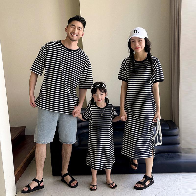 親子服 ペアtシャツ 夏 夏服 ストライプ柄 家族お揃い 親子ペアルック 親子お揃い 親子ペア 親子コーデ..
