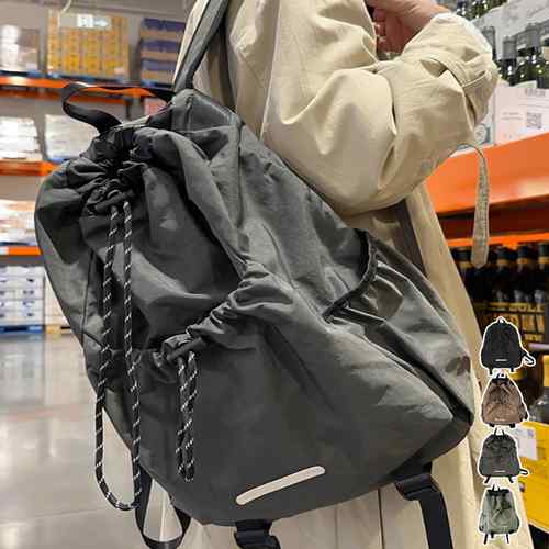 カジュアル ナイロン バックパック 男女兼用 おしゃれ 巾着リュックサック 旅行遠足 軽量バッグ アウトドア ストリート 黒リュック 大きめ ユニセックス韓国風 デイパック軽いA4(4)