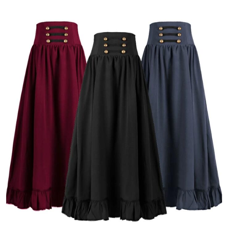 レディーススカート コスプレ衣装 ステージ 衣装 ゴシック ロング スカート コスチュームミモレ丈 裾ハイウエスト 紐リボン付き 欧米 中世期 レトロ スカート ダンス 衣装 コスプレ 衣装 ハロウィン 文化祭 演劇 芝居 ミュージカル コスプレ ダンス 衣装