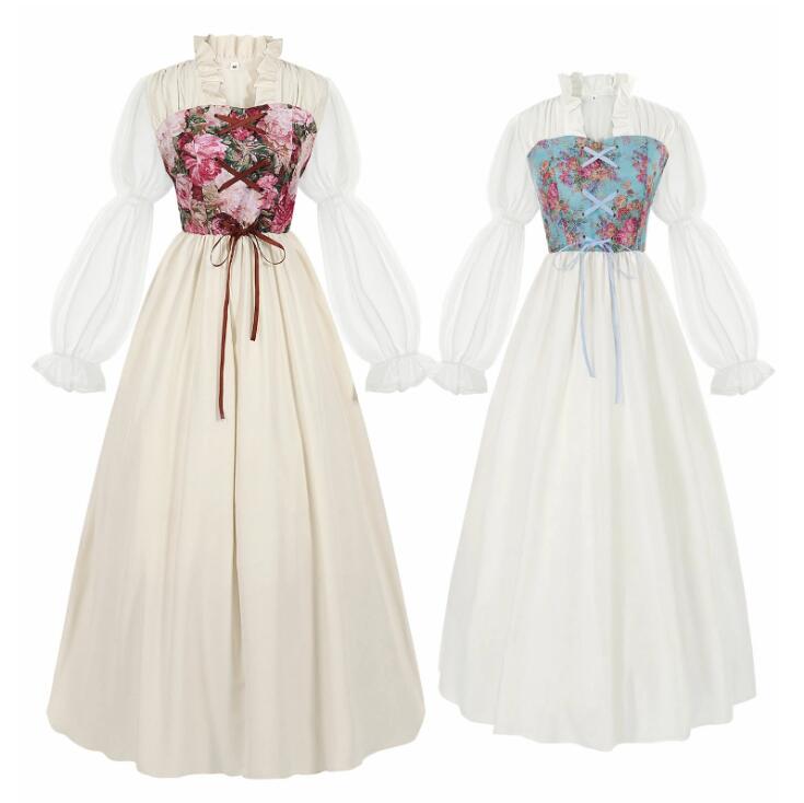 長袖ワンピース コスプレ ドレス ハロウィン コスプレ衣装 中世期 レトロ ロング ドレス 長袖 Aライン ..