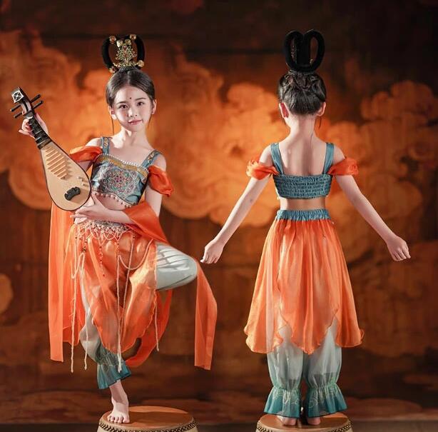 子供 中華古典ダンス 衣装 ストール付き3点セット 髪飾り付き4点セット 中華古典 民族ダンス 衣装 中華..