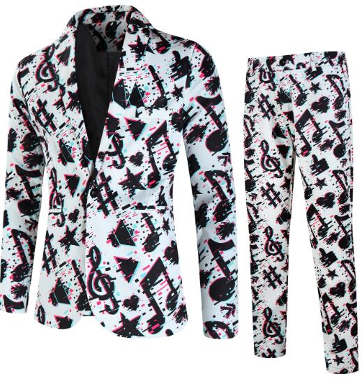 クリスマス元素 3Dプリント イベント パーティー メンズスーツセットハロウイン 司会者 クリスマス衣装 コスプレ ジャケット長パンツタキシードジャケットHalloween　単品/2点セットコスプレステージ演出服アウター　舞台ダンスウェア　団体服　発表会年会写真撮影M-4XL