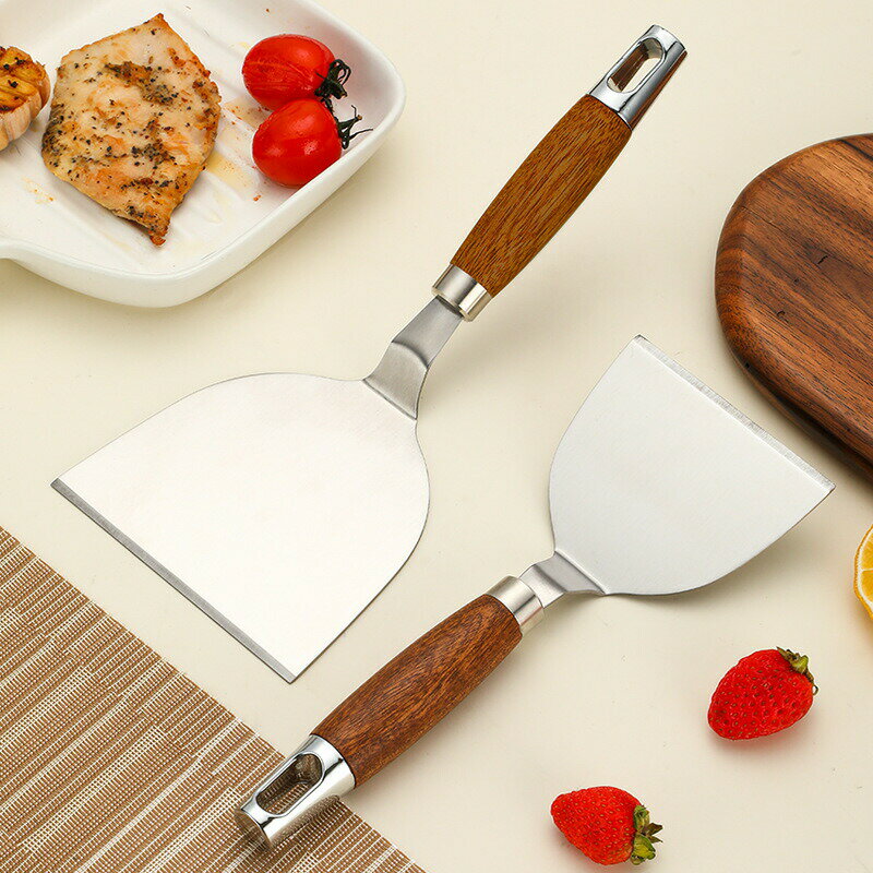ステンレス ピザシャベル 持ちやすい 木柄 お好み焼き 焼きそば 鉄板焼きなどに フライパン返し 卵焼き ヘラ 鉄板 ヘラ ステンレス 調理器具 家庭用 業務用