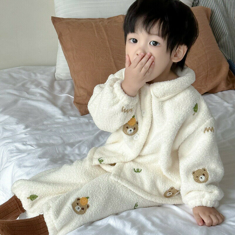モコモコパジャマ 子供 冬 男の子 女の子 ルームウェア ベビー 厚手 防寒 裏起毛 可愛い カートゥーン ..