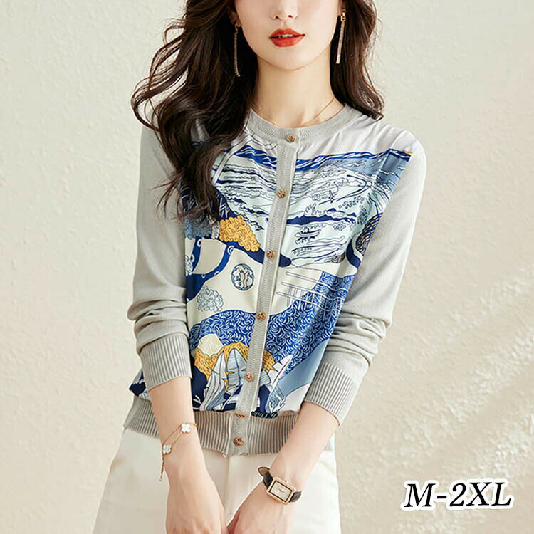 サマーニット ニット ニット レディース トップス 長袖 総柄 春 夏 秋 冬 サマーカーディガン uvカット..