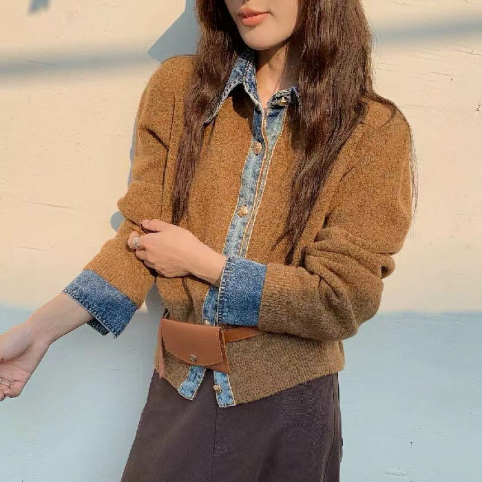 ニットカーディガン デニム切り替え レディース 春 秋 冬 秋冬 長袖 ニット カーディガン 異素材切り替え デニム ニット セーター ゆるカーディガン ニットカーデ ニット 羽織り 上着 ゆったり シンプル 無地 カジュアル 大人可愛い 女性 送料無料