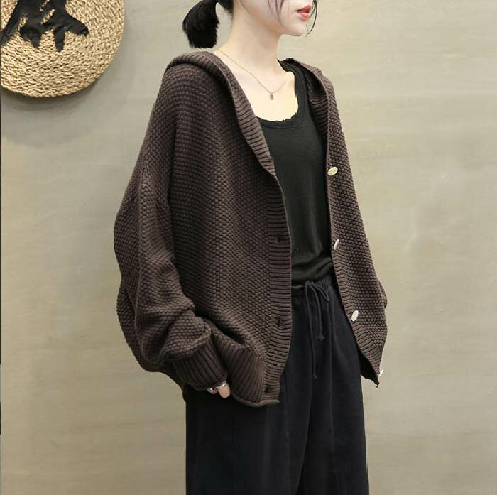 カーディガン レディース 春 秋 冬 フード付き ニット パーカー セーター 長袖 ニットカーディガン ニットパーカー さっと羽織れる ニット 羽織 ゆったり フェミニン 着回し シンプル カジュアル 体型カバー 柔らかい お洒落 着心地