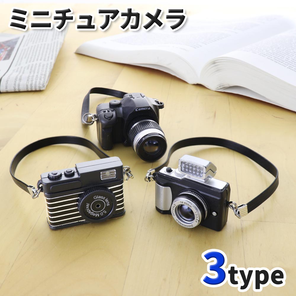 3タイプ ミニチュア カメラ 装飾 ミニドールハウス ミニカメラモデル オーナメント 雑貨 小物 アクセサリー フラッシュ