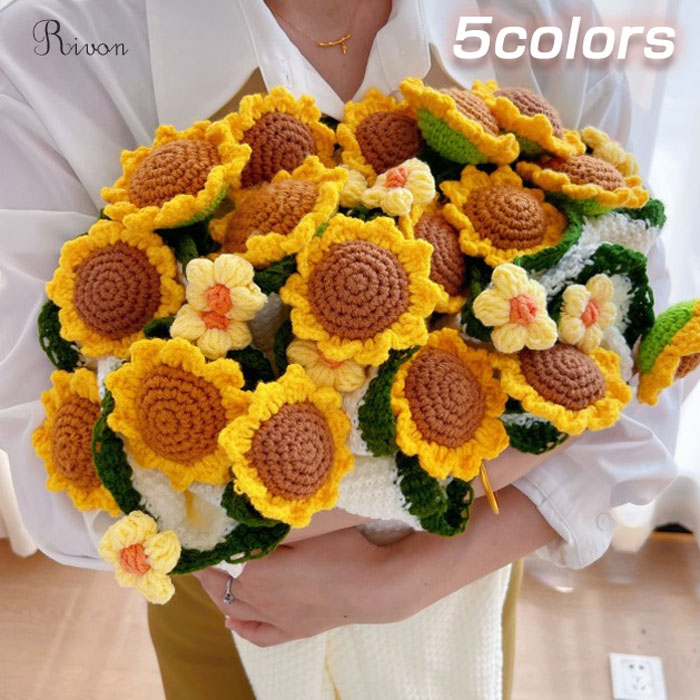 花束ブランケット 手編み花 クラフト 咲く 完成品 ブーケブランケット マジックフラワー マルチカバー ..