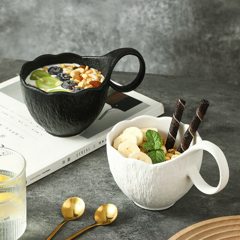 【北欧風×大容量】陶瓷マグカップ｜曲線ハンドル付き｜朝食・オートミール・カフェ・スイーツに最適｜..