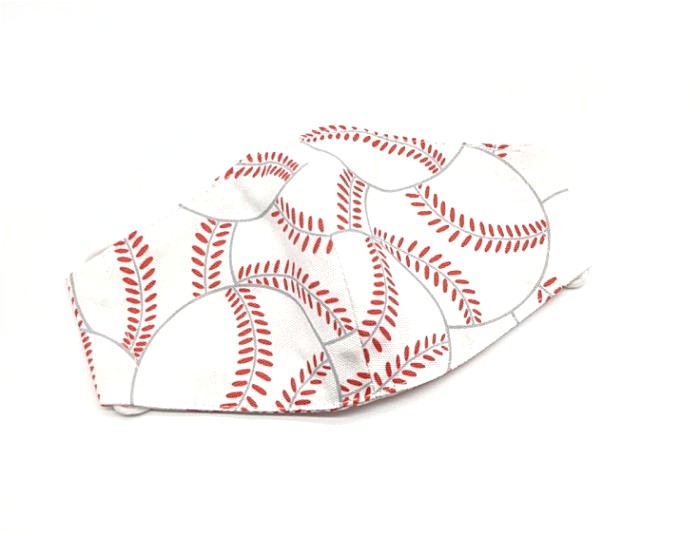 キッズマスク 子供用 布マスク【野球ボール柄 ホワイト】プリント リバーシブル 日本製 可愛い おしゃれ 洗える コットン生地 綿 布製 ハンドメイド マスクカ...