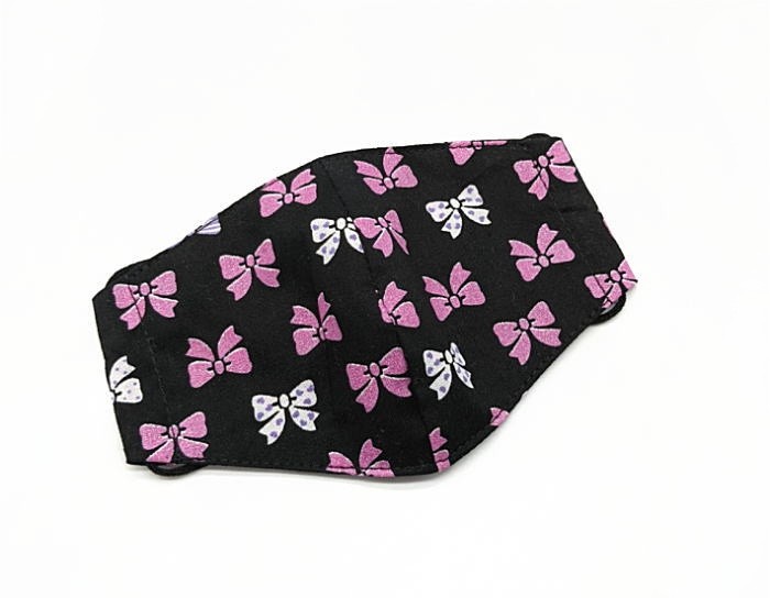 キッズマスク 子供用 布マスク【リボン柄 ブラック】プリント リバーシブル 日本製 可愛い おしゃれ 洗える コットン生地 綿 布製 ハンドメイド マスクカバー...