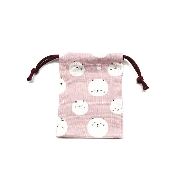 Bolsa Super Mini con cordón de ajuste/Bolsa SSS (11 cm × 8 cm) [Manmaruni Yanko Pattern Pink] Bolsa con cordón de ajuste Estuche de amuleto Bolsa pequeña Bolsa de dulces Bolsa pequeña de caramelo Estampado sin fuelle Hecho en Japón Regalo Hecho a mano Lindo tejido de algodón lavable Tela de algodón Auricular Labio Medicina cosmética Llave Pañuelo Máscara de gato Gato Gato — vista 2