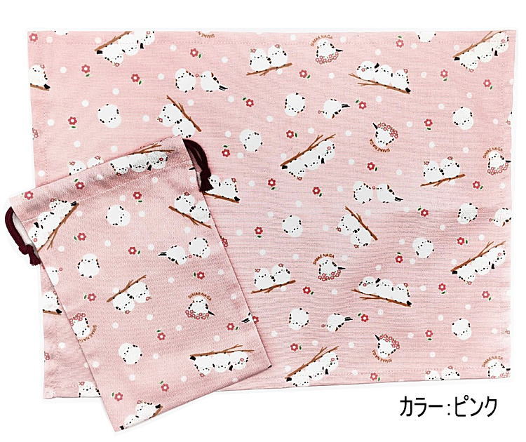 給食袋(巾着袋MS)＋ナフキン(長方形) 2点セット【なかよしシマエナガ柄 3カラー】ランチクロス ランチョンマット コップ袋 はし袋 箸袋 ポーチ 小物入れ 日本製 コットン生地 綿 布製 可愛い 洗える 入園 入学 幼稚園 保育園 小学校 中学校 鳥 トリ ドット 水玉 2