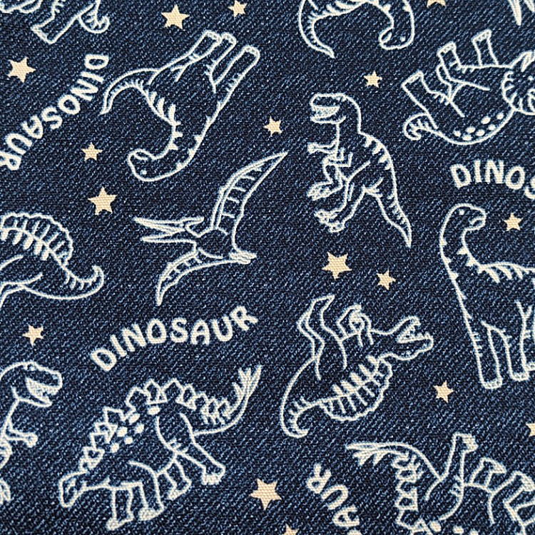 給食袋(巾着袋M)＋コップ袋(巾着袋S) 2枚セット【デニム調 ダイナソー柄 4カラー】マチなし ポーチ 巾着 バッグ 小物入れ 収納袋 ランチクロス入れ ランチグッズ 日本製 綿 コットン 洗える プレゼント 入園 入学 幼稚園 保育園 小学校 中学校 大人 男の子 恐竜 キョウリュウ