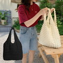 ポコポコバッグ ポップコーンバッグ トートバッグ ワッフル風 レディース エコバッグ ハンドバッグ フラップ 通勤 通学 スクエアバッグ ブラック ホワイト 黒 白(4)