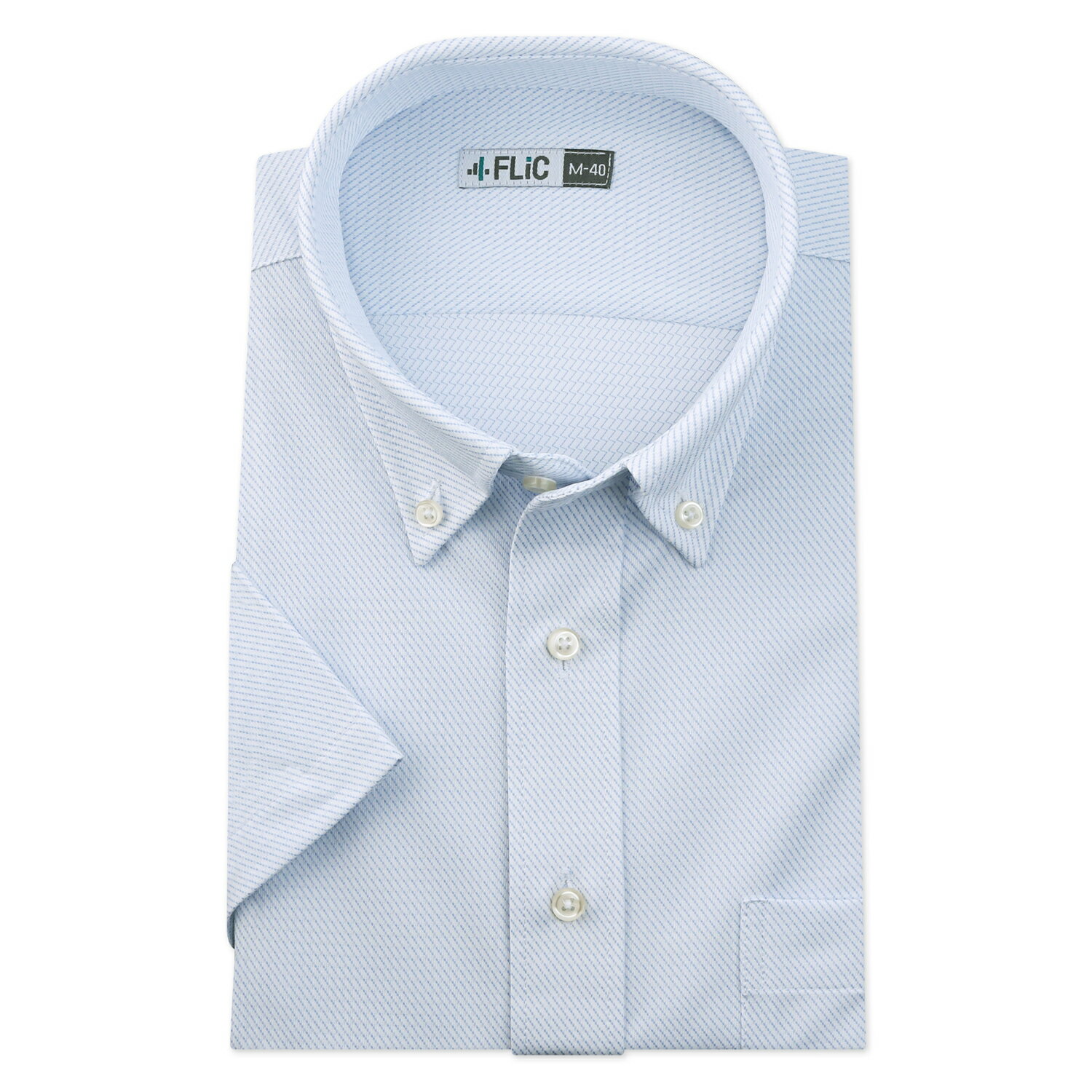 Button-Down - ワイシャツ ノーアイロン 半袖 メンズ ストレッチ ニットシャツ ニットワイシャツ 吸水速乾 ボタンダウン ニット素材 伸縮性 ストライプ サックス 水色 テレワーク リモートワーク クールビズ 時短ニットワイシャツ / szh1236