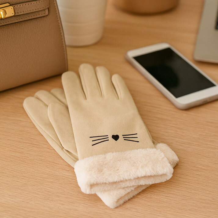 婦人用 手袋 グローブ 裏ボア 裏起毛 冬 防寒 抜群の肌触り やわらかい着け心地 ファー付き かわいい刺繍 ポリエステル フリーサイズ(レディース)TB-ES...