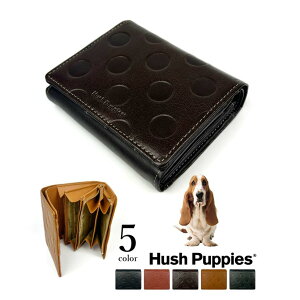 Hush Puppies(ハッシュパピー)二つ折り 財布 コンパクトウォレット ドット柄 蛇腹 L字ファスナー コインケース ゴートレザー 山羊革 本革(レディース)hp5743