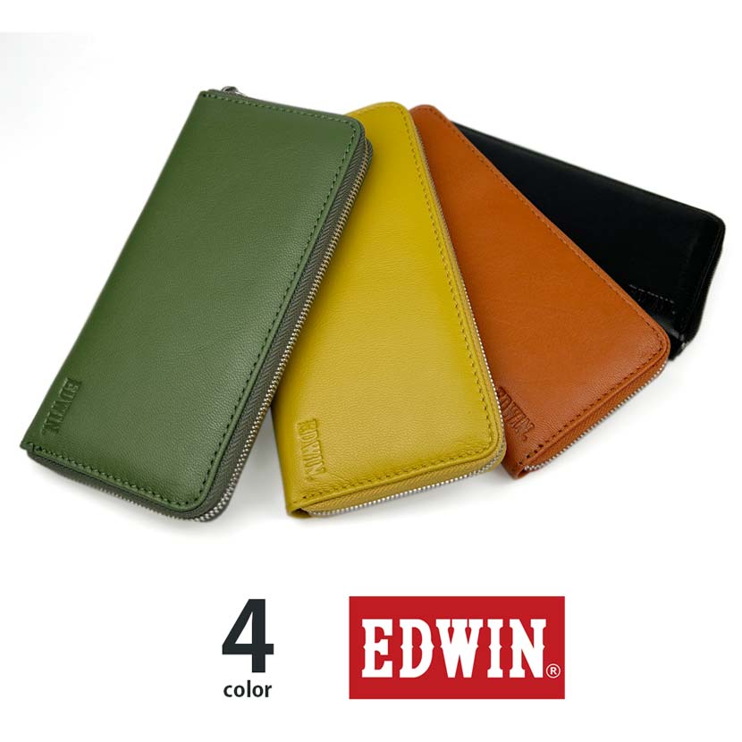 EDWIN(エドウィン)ラウンドファスナー 長財布 ロングウォレット シンプル 無地 ゴートレザー 山羊革 本革(メンズ レディース)0510655