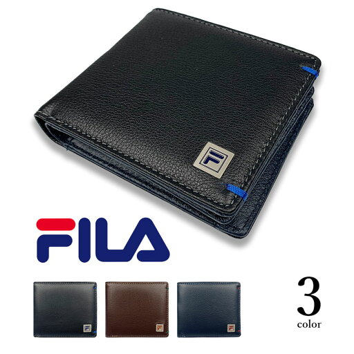 FILA(フィラ)二つ折り 財布 ショートウォレット コンパクト バイカラー デザイン ロゴプレート ワンポイント ステッチ レザー 牛革 本革(メンズ)61fl44 FILA(フィラ)二つ折り 財布 ショートウォレット コンパクト バイカラー デザイン ロゴプレート ワンポイント ステッチ レザー 牛革 本革(メンズ)61fl44