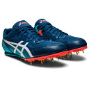 ■カテゴリ オールウェザー/土トラック兼用陸上スパイク ■メーカー ASICS ■商品名 EFFORT 13(エフォート13) ■品番 1093A167 ■カラー 401　MAKO BLUE / WHITE ■使用用途 オールウェザー/土トラック兼用※オールウェザー/土トラックそれぞれ専用のスパイクピンに付け替えてご使用下さい。 ■推奨種目 100m～1500m / ハードル / 走幅跳 / 三段跳 / 棒高跳 ■モデル 2023年モデル ■商品情報 毎日のハードな練習に対応する耐久性を備え、安定性に優れたフラットヒール構造を採用した、オールウェザー/土トラック兼用スパイクシューズ。 土踏まずの落ち込みに対して新たなサポートパーツが搭載。 中敷の中足部付近に搭載されたARCHWRAPが靴ヒモと連動してシューズ内部で土踏まずの落ち込みを支える。 プレートは母趾球など力の入りやすい箇所に適度な硬さをつけ過度なねじれを抑制。前足部は屈曲性を高めたプレートと、かかと部には耐久性を備えたラバー素材を使用。 アッパーは通気性を向上させホールド性と耐久性を高める人工皮革で補強。 トラックコンディションに合わせてピンとアタッチメントの取り替えが可能。 ARCHWRAPは、接地時のアーチ（土踏まず）の過度な落ち込みを抑制しアスリートの足への負担を軽減するように設計された機能性部材です。 ご使用の際、まれに足に違和感を生じる場合があります。 その場合はARCHWRAPとともにループ横の穴にも靴ヒモを通していただくことでARCHWRAPのアーチの落ち込み抑制効果を弱め足への違和感をやわらげて使用することができます。 [アッパー素材] 合成繊維/人工皮革 [アウターソール素材] 合成底/ゴム底 [スパイク] 金属製(鉄)＝アンツーカー用 12mm：取替式 [生産国] ベトナム [付属品] ハンドル（台湾製）・スパイクカバー（中国製)　※シューズ袋は付きません ※土トラック用スパイクピン(ゴールド色)+レジナスガード標準装備。 オールウェザートラックでご使用の場合はオールウェザートラック専用の※シルバー色のピンに付け替えて下さい。 シルバー色のスパイクピンを装着する場合はレジナスガードは装着できません。 ご使用の際は取扱説明書の「使用上のご注意」を参照ください。 PC、スマホ、タブレットの閲覧環境やモードによっては、画像の色彩が異なって見える場合がございますのでご注意下さい!! 随時在庫更新をしておりますが、店頭でも在庫を共有して同時に販売しているため、店頭で売れて在庫が売切れとなってしまっている場合がございます。 その際は大変ご迷惑をお掛けしてしまいますがご了承の程お願い致します。 お急ぎの場合は事前に在庫確認の問い合わせをしていただく事をおすすめします。