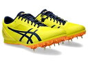 ■カテゴリ オールウェザー / 土トラック兼用陸上スパイク ■メーカー ASICS ■商品名 HEATFLAT 12(ヒートフラット12) ■品番 1093A195 ■カラー 750 BRIGHT YELLOW / BLUE EXPANSE ■使用用途 オールウェザー / 土トラック兼用※オールウェザー / 土トラックそれぞれ専用のピンに付け替えてご使用下さい。 ■対応種目 短・中距離、跳躍種目（100m〜1500m / ハードル / 走幅跳、三段跳、棒高跳） ■モデル 2024年 ■商品情報 ミッドソールの厚みを増し足の負担軽減だけでなくトレーニングで使いやすい高反発感覚も実現。 ソフトな足入感やフィット感や多種目対応は維持したまま脚の負担を軽減するARCHWRAPを搭載、さらにミッドソールを厚く設定。 厚みを増したミッドソールが優れた反発性を発揮するとともに足への衝撃を緩衝。 大きな接地衝撃がかかるフィールド種目でもオススメ。日々のトレーニングで足の負担を軽減しながら持続可能なトレーニングを目指す選手へ。 EFFORT 13のネクストステップとして選びやすいスプリントに特化したプレートデザインが多種目に対応し、レベルアップをサポート。 短距離から中距離/ハードル/跳躍種目まで多種目に対応。 トラックコンディションに合わせて、スパイクピンとアタッチメントの取り替えが可能です。 [アッパー素材]　合成繊維・人工皮革 [アウター素材]　合成底(ナイロン / ウレタン) [スパイク]　金属製(鉄)＝アンツーカー(土)用12mm：取り替え式(TTP987)+レジナスガード併用(TTP806) [生産国] ベトナム [備考] 付属品:ハンドル(台湾製)・スパイクカバー(中国製) ※シューズ袋は付きません ※土専用ピン12mm(ゴールド色)とレジナスガードが標準装備。 ※オールウェザートラックでご使用の場合は専用のシルバー色のピンに付け替えて下さい。 シルバー色のピンを装着される場合はレジナスガードは装着できません。 ご使用の際は取扱説明書の「使用上のご注意」を参照ください。 PC、スマホ、タブレットの閲覧環境やモードによっては、画像の色彩が異なって見える場合がございますのでご注意下さい!! 随時在庫更新をしておりますが、店頭でも在庫を共有して同時に販売しているため、 店頭で売れて在庫が売切れとなってしまっている場合がございます。 その際は大変ご迷惑をお掛けしてしまいますがご了承の程お願い致します。 お急ぎの場合は事前に在庫確認の問い合わせをしていただく事をおすすめします。