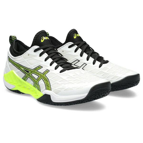 カテゴリ ハンドボールシューズ メーカー ASICS 商品名 BLAST FF 3 / ブラストFF 3 品番 1073A052 カラー 101：WHITE×SAFETY YELLOW 対応コート インドア コメント パワープレーヤーの力強い左右への動きをサポートする 優れたグリップ性と安定性を備えたスタビリティモデル 中足部のTURNTRUSSがダイナミックなプレーをサポート DYNAWRAPが中足部をしっかりとホールドしフィット性を追求 メッシュ+フィルム補強のアッパーが前足部のやわらかいフィッテイングを追求