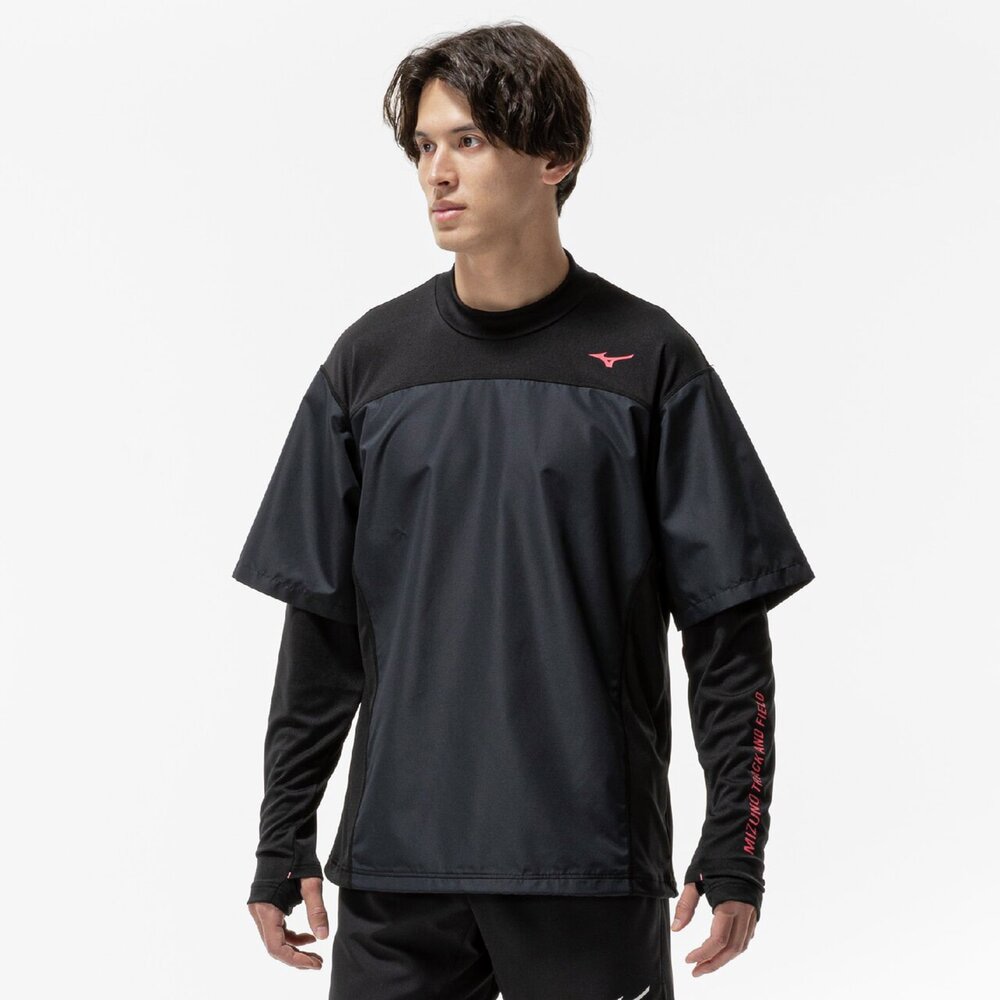 【ミズノ MIZUNO 陸上競技ウェア ロンT ロングTシャツ】 [ユニセックス] 防風プラクティスロングシャツ (長袖) U2MAC50309 (ブラック)