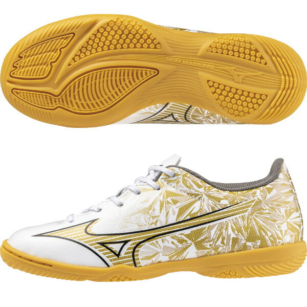 ※☆送料無料☆MIZUNO α SELECT Jr IN/ミズノ アルファ セレクト ジュニア IN (ホワイト×ゴールド×ブラック)　P1GG246550【MIZUNO】ジュニアフットサルインドアシューズ