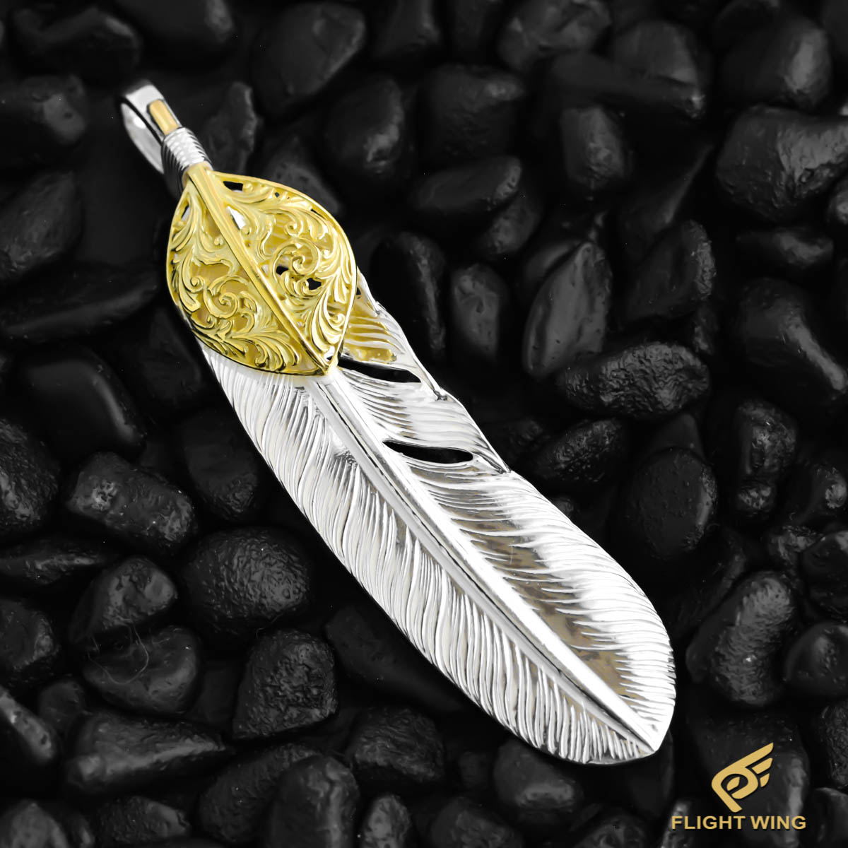 【 LA KEY 】【正規代理店】K18 Arabesque Heart SV Feather XL Size / 唐草上金特大フェザー(左)【新品】