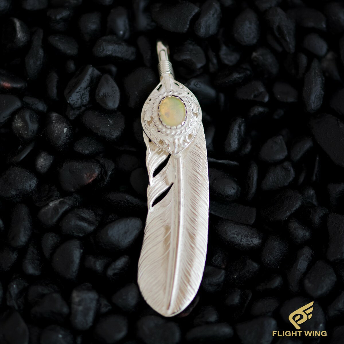 【 LA KEY 】【正規代理店】SV Arabesque Heart SV Feather XL Size With SV Rope Opal Right / 上銀銀縄Opal唐草ハート付き特大フェザー(右)【新品】