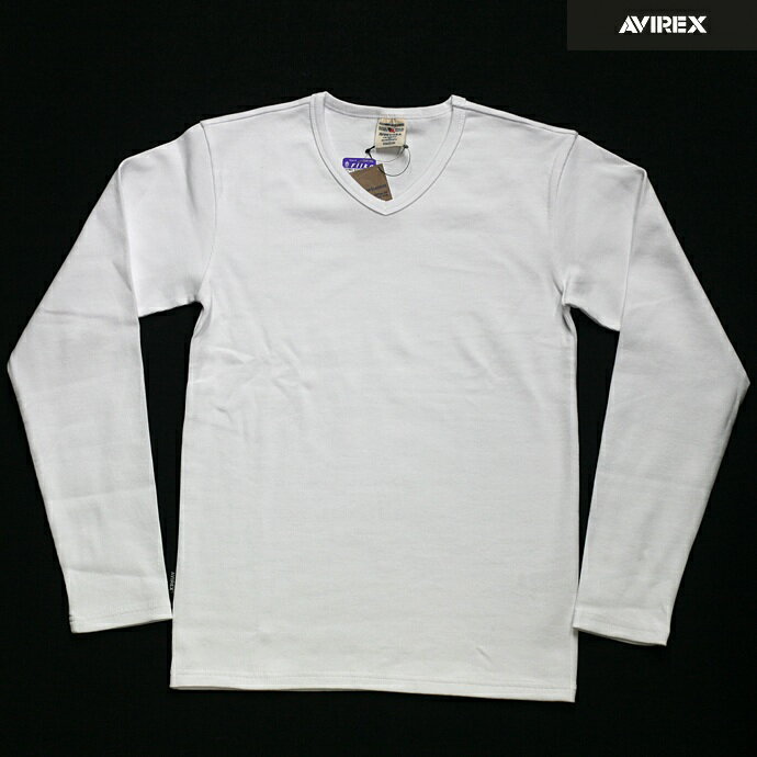 AVIREX（アビレックス） DAILY　デイリー　リブ素材 Vネック 長袖Tシャツ メンズ ロンT カットソー　ホワイト　617394 6153480