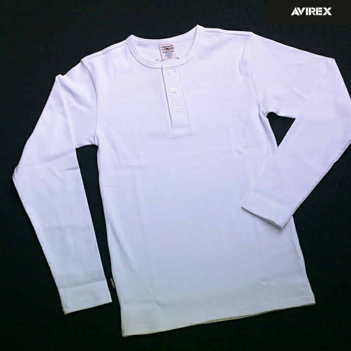 AVIREX（アビレックス） DAILY　デイリー　リブ素材 ヘンリーネック 長袖Tシャツ メンズ ロンT カットソー　ホワイト　6153482