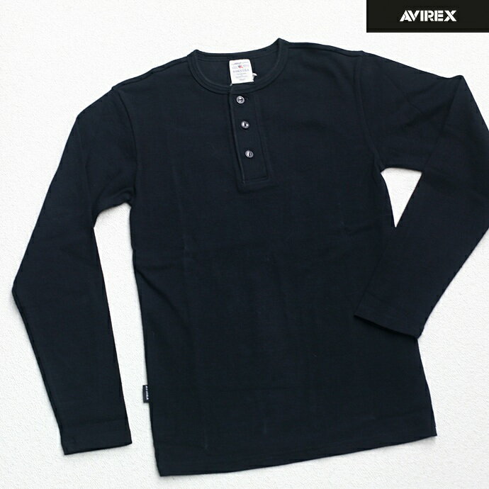 AVIREX（アビレックス） DAILY　デイリー　リブ素材 ヘンリーネック 長袖Tシャツ メンズ ロンT カットソー　ブラック 6153482
