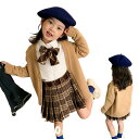 子供制服 蝶ネクタイ フォーマル JK制服 キッズ 女の子 子供服 かわいい 3点セット 長袖 チェック柄 カーディガン+シャツ+スカート コスプレ 発表会 入...