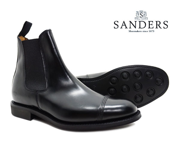 サンダース SANDERS 1140B メンズ ミリタリー チェルシー ブーツ Military Chelsea Boot ブラック ストレートチップ キャップトゥ サイドゴア〔FL〕