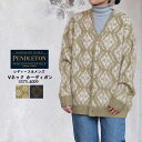 【S】ペンドルトン Vネック カーディガン レディース メンズ ニット ネイティブ柄 長袖 ベージュ/ネイビー M/L PENDLETON 3575-4009