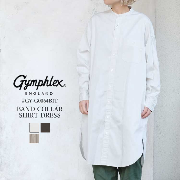 Rakuten - ジムフレックス Gymphlex バンドカラー シャツ ワンピース レディース GY-G0064BIT トップス ベージュ グレー トープ 14 M