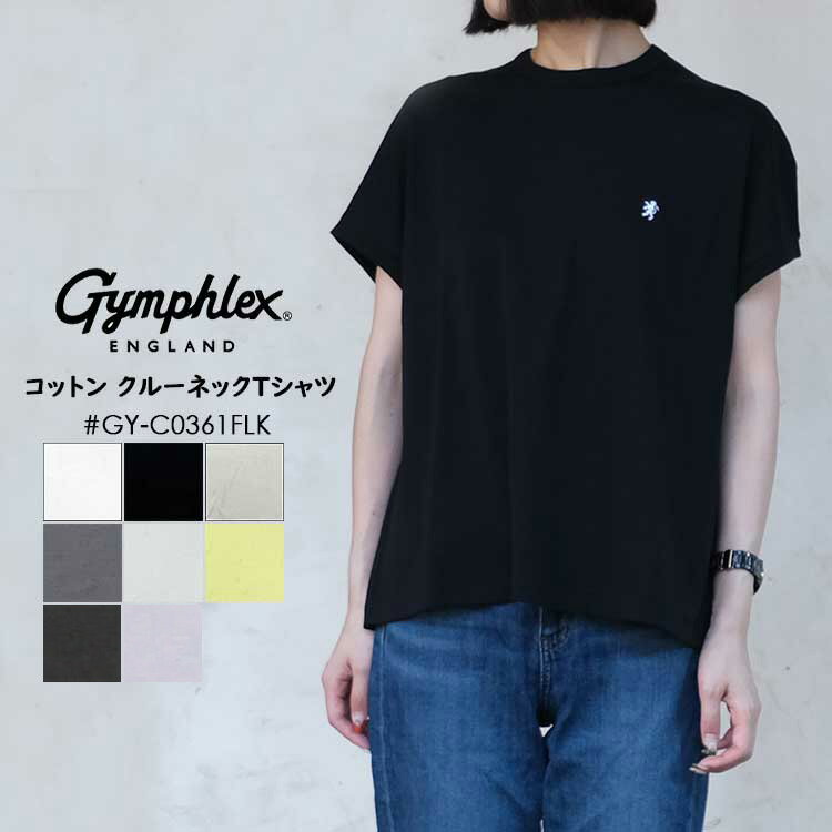 乐天商城 - ジムフレックス GYMPHLEX トップス レディース #GY-C0361FLK コットン クルーネック Tシャツ レディース ロゴ刺繍 半袖 コットン100% ホワイト ブラック グレージュ チャコール ブルー イエロー グレー14 中国製