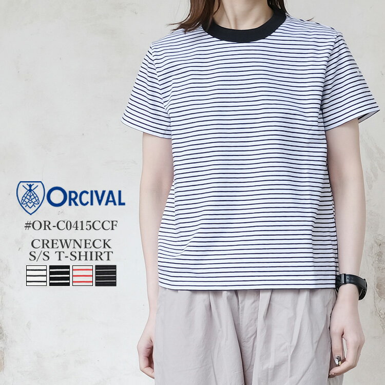 乐天商城 - オーシバル オーチバル ORCIVAL トップス レディース #OR-C0415CCF クルーネック 半袖 Tシャツ ロゴ ホワイト ブラック レッド チャコール グレー ブルー 日本製
