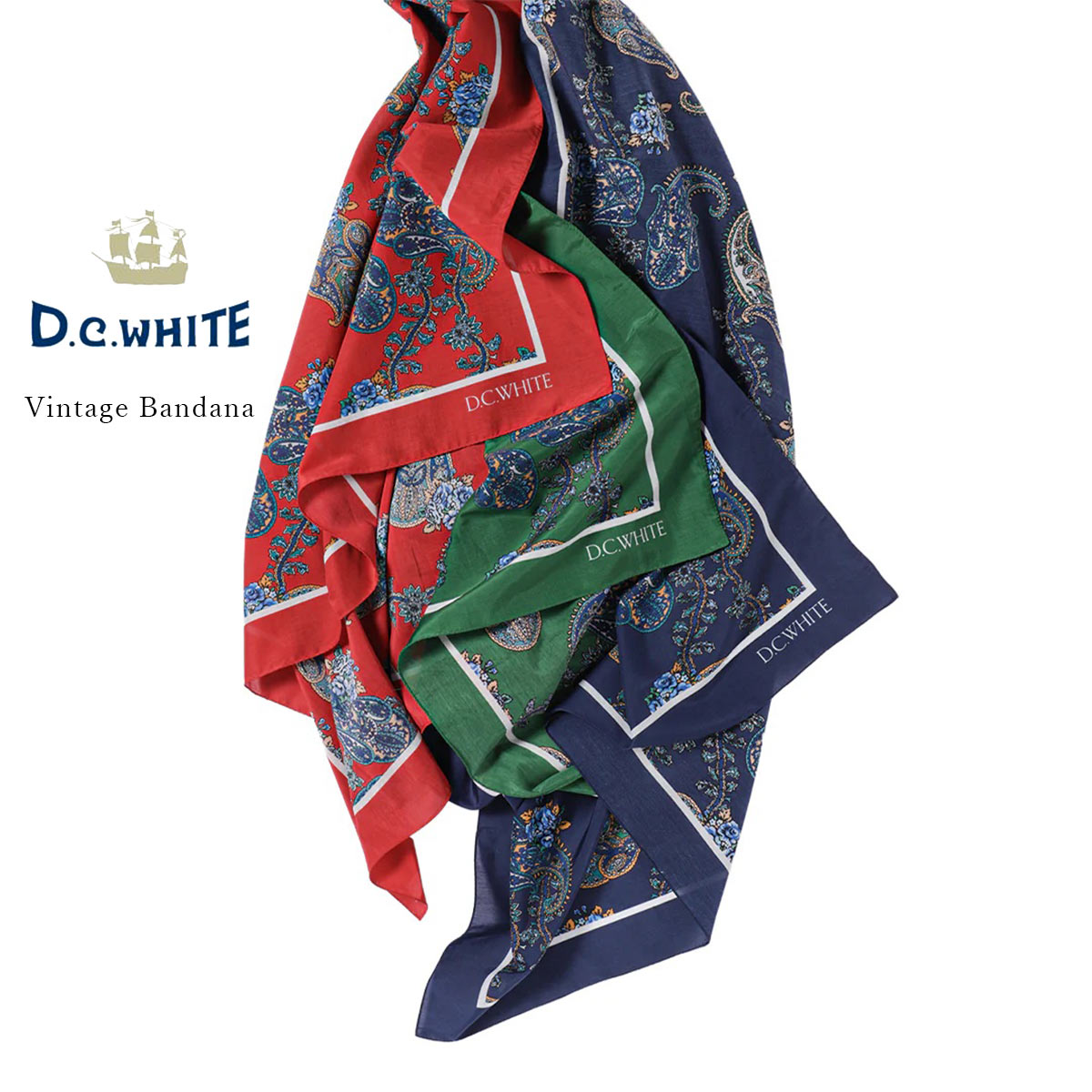 Rakuten - D.C.WHITE ディーシーホワイト Vintage Bandana ヴィンテージバンダナ コットン シルク ペイズリー 大判 日本製 〔FL〕