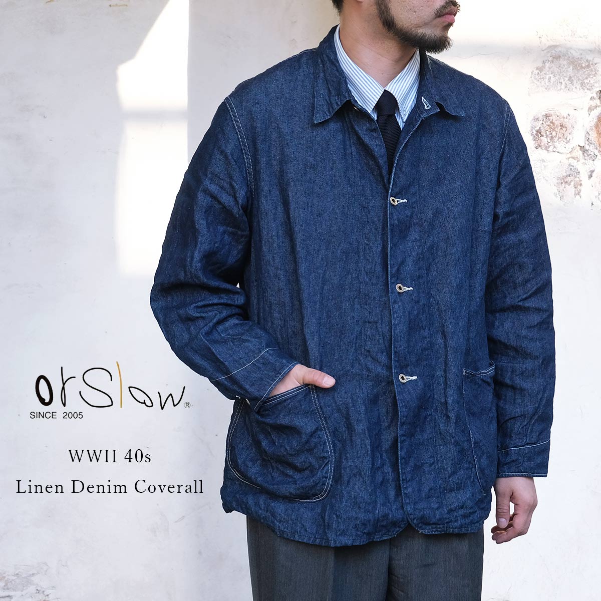 Rakuten - orSlow オアスロウ 01-6250-L81 WWII 40s Linen Denim Coverall 40年代 大戦モデル リネンデニムカバーオール 日本製 メンズ 〔FL〕