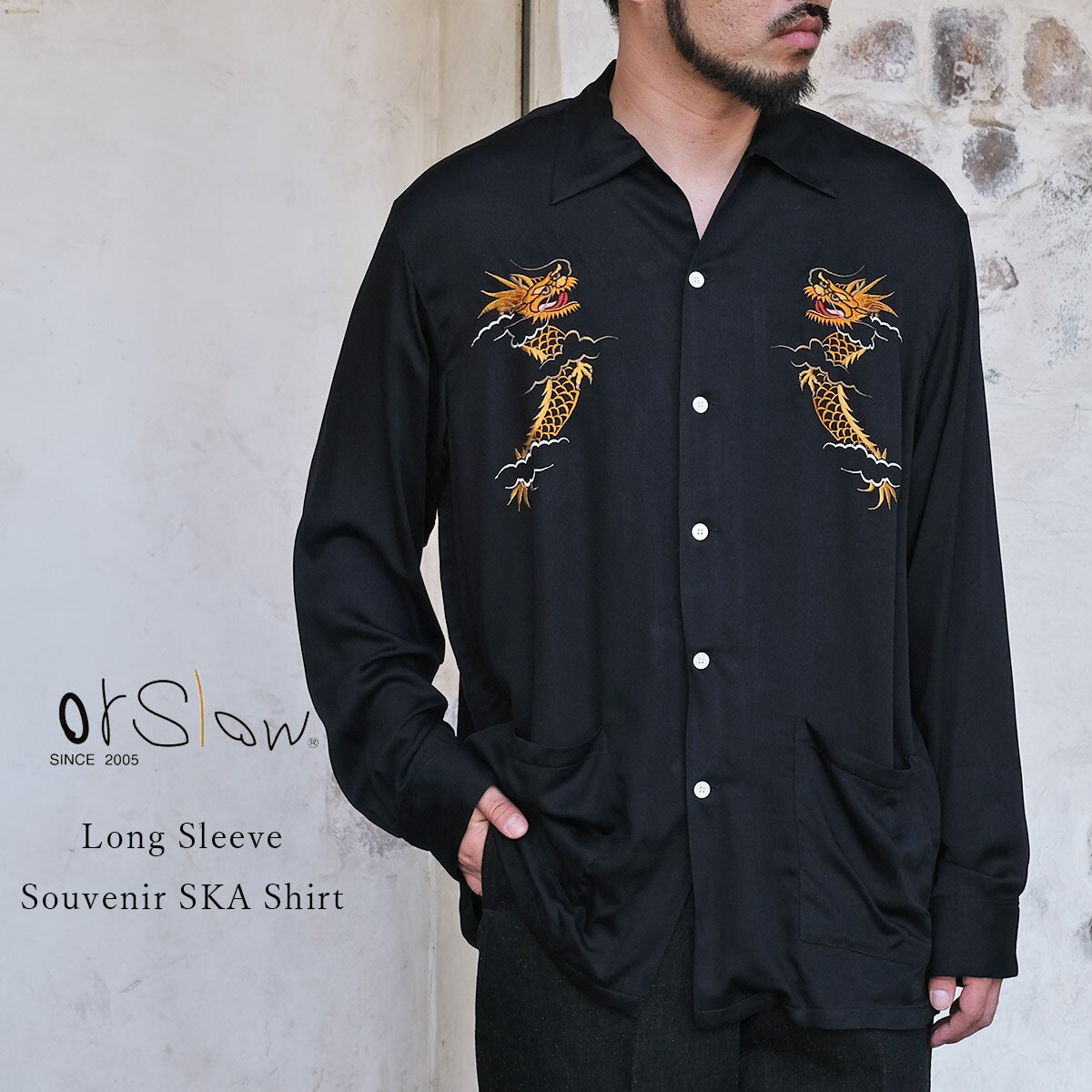 樂天商城 - orSlow オアスロウ 01-8082-61 Long Sleeve Souvenir SKA Shirt ロングスリーブ スーベニア スカシャツ コットン レーヨン サテン生地 日本製 メンズ 〔FL〕