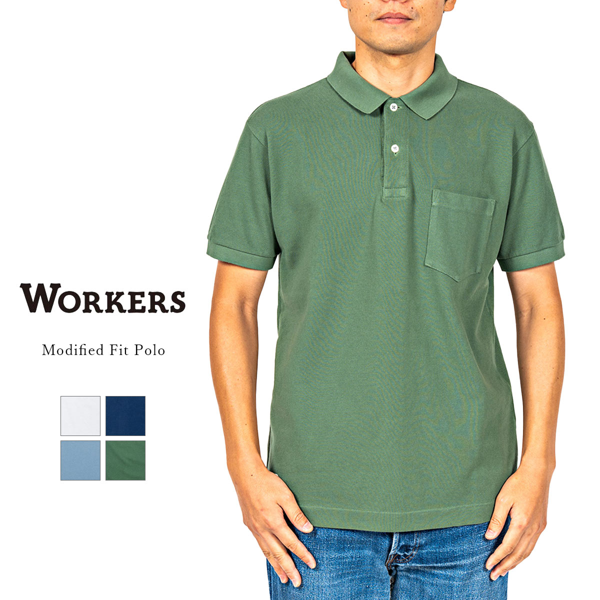 乐天商城 - Workers ワーカーズ Modified Fit Polo モディファイド フィット ポロシャツ 鹿の子 コットン 半袖 日本製 メンズ 〔FL〕